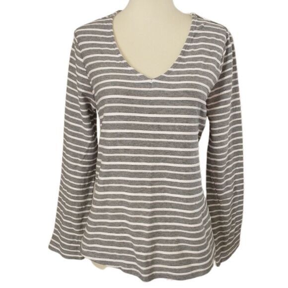 A New Day Tie Back Top Sz S Gray White Nautical Textured Stripes Coastal Beachy - Picture 4 of 16